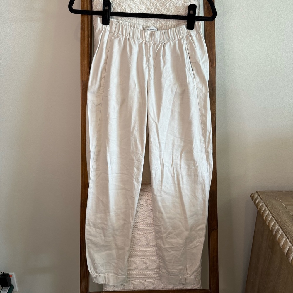 Babaton from Aritzia Beige Linen Blend Elastic Waistband Pants